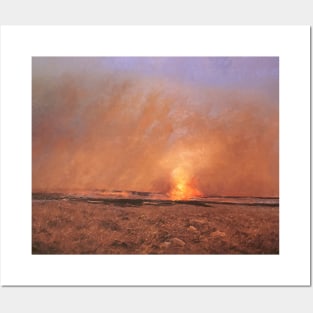 Fire Landscape Burning Vintage Oil on Canvas Posters and Art